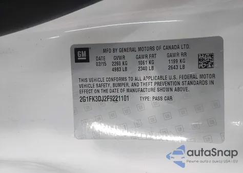 2015 Chevrolet Camaro 2Ss z USA, uszkodzony, nr VIN 2G1FK3DJ2F9221101